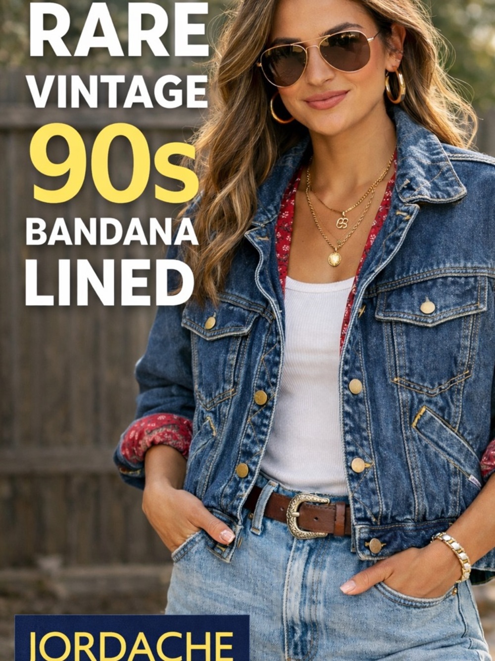 Vintage Jordache Denim Jacket Womens Large Bandana Lined Cropped Western 90s